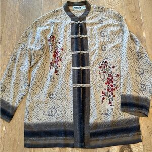 Chicos Design Asian-Inspired Mandarin Top Cherry Blossom M